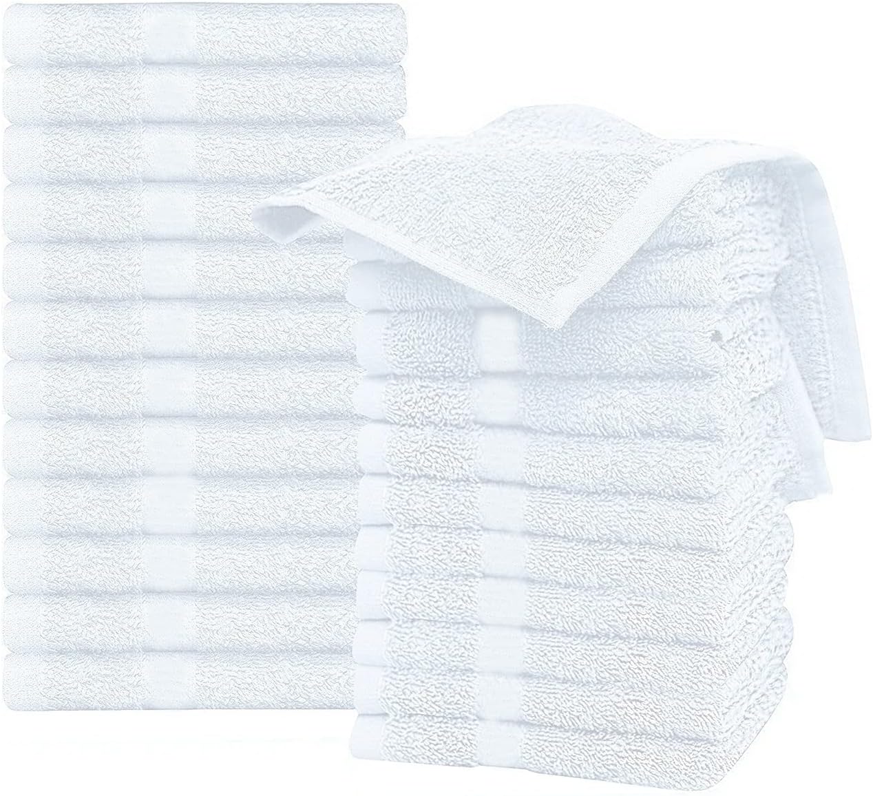 Washcloths 24 Pack 100 Cotton 12 x 12 Inches White Durable Lightweight Bath Rags Wash Rag Commercial Grade and Ultra Absorbent Cleaning Towels