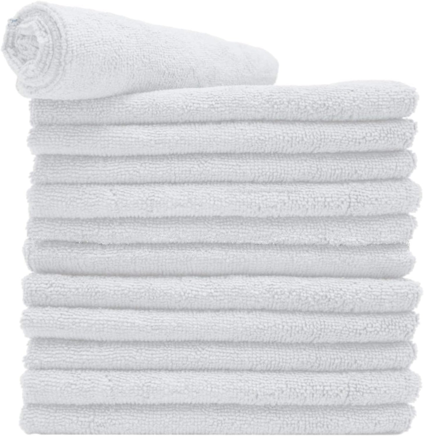 Microfiber Polish Cloth, White, 12 Pack | Size 16" x 16" Inches | Absorbent, Detailing, Automotive Detail, Windshield Clothes - Ultra Premium Plush Commercial Streak