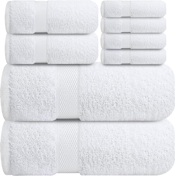 Premium Bath Towel Set - 4 Washcloths, 2 Hand Towels, 2 Large Bath Towels 700GSM - 100% Ring Spun Cotton - Highly Absorbent Towels for Shower, Bathroom, Hotel, Spa, Salon, & Baby's (Pack of 8)