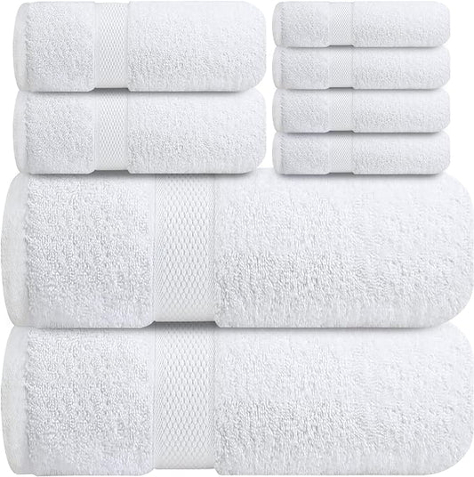 Premium Bath Towel Set - 4 Washcloths, 2 Hand Towels, 2 Large Bath Towels 700GSM - 100% Ring Spun Cotton - Highly Absorbent Towels for Shower, Bathroom, Hotel, Spa, Salon, & Baby's (Pack of 8)